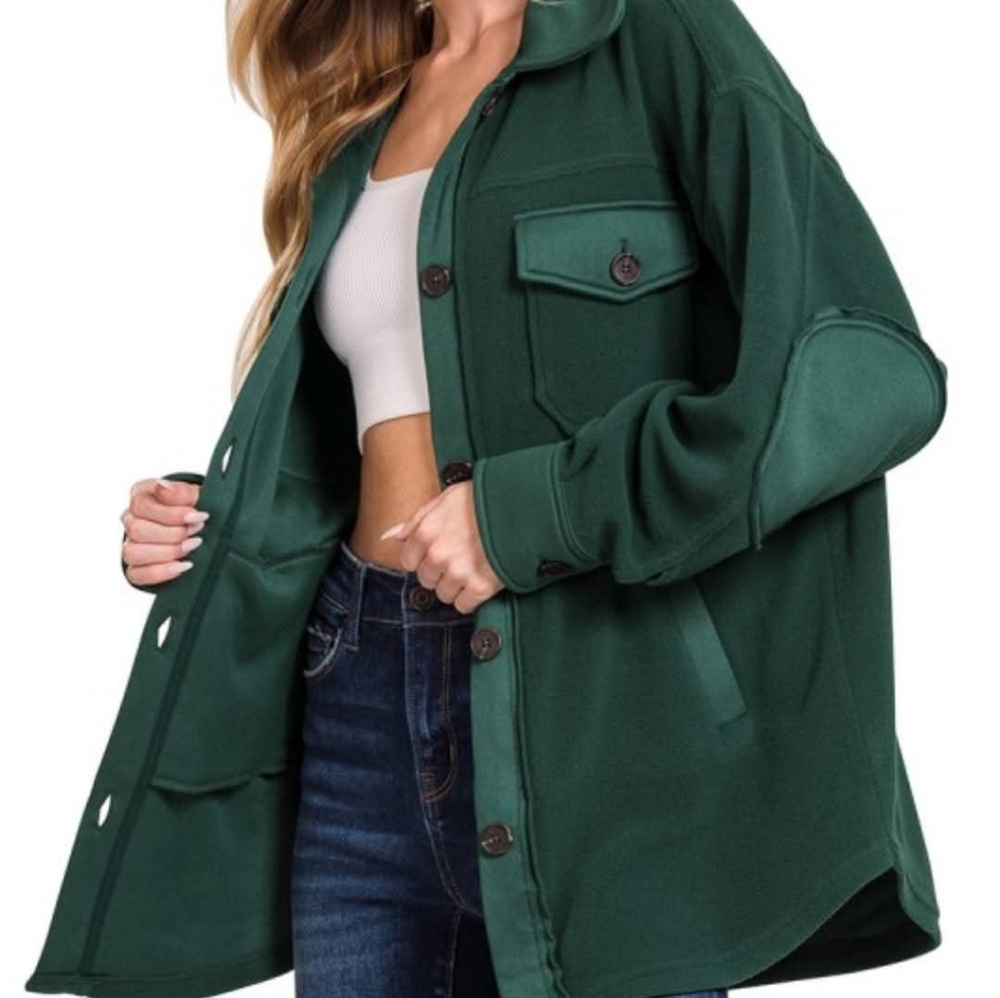 Zenana Boutique Emerald Green Fleece Supersoft Shacket Jacket